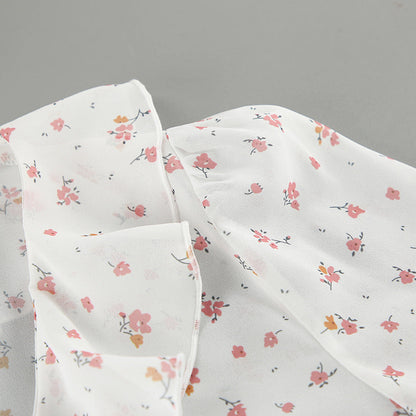 Flounce Print V-Neck Sexy String Tie Top