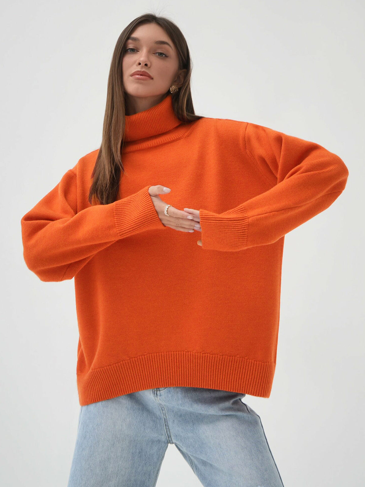 High Collar Loose Solid Color Sweater