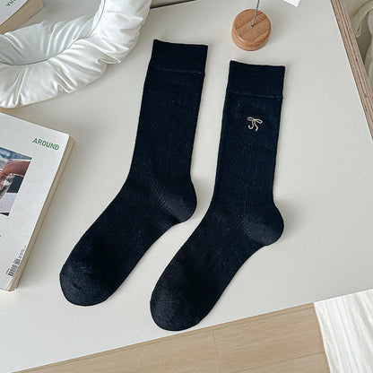 Bow Embroidered Sweet Thin Socks