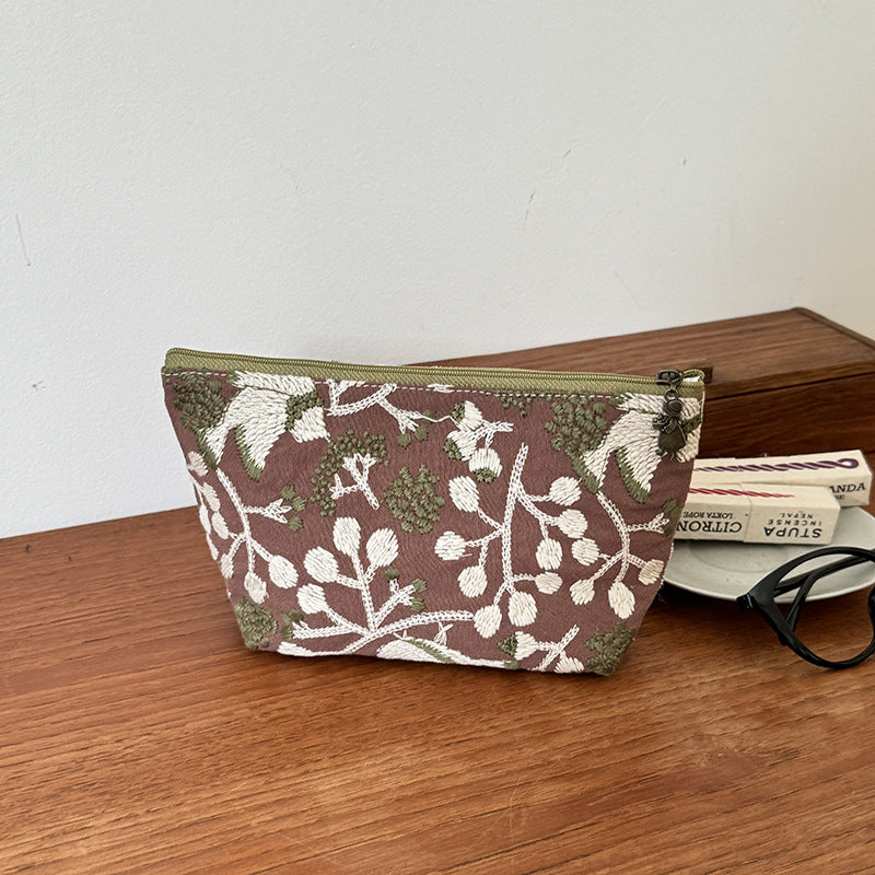 Elegant Floral Embroidered Storage Pouch