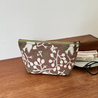 Elegant Floral Embroidered Storage Pouch