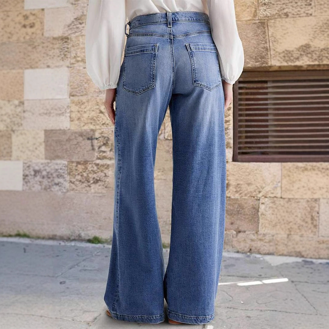 Vintage Washed Straight Leg Simple Jeans