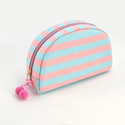 Minimalist Striped Canvas Shell Makeup Bag