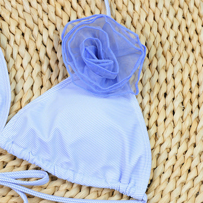 3D Floral Halter Triangle Bikini Swimwear