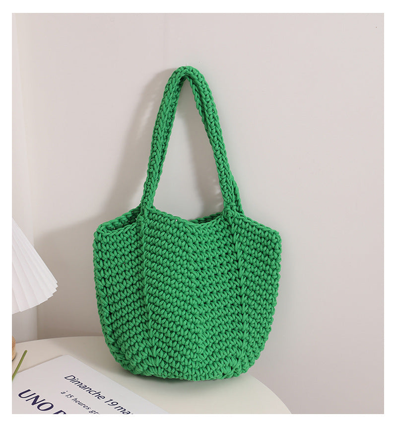 Solid Color Simple Woven Knit Handbag