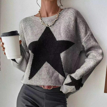 Round Neck Star Jacquard Pullover Sweater