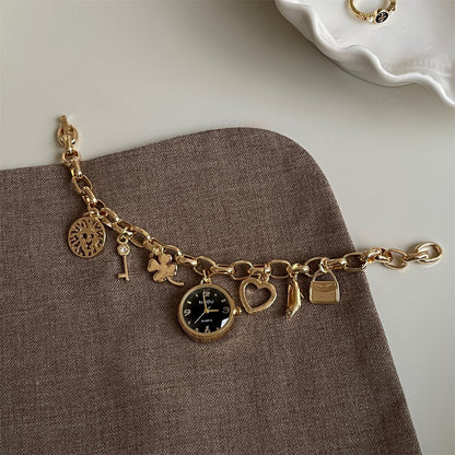 Heart Pendant Charm Bracelet Quartz Watch