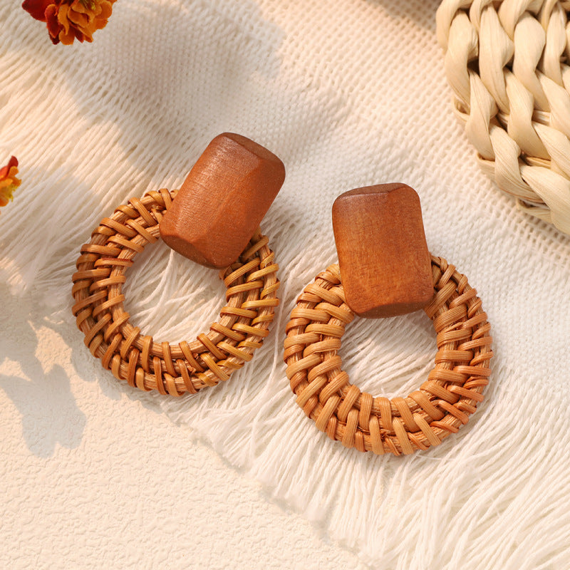 Bohemian Beach Vintage Woven Straw Earrings