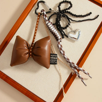 Sweet Bow Heart Braided Rope Bag Charm