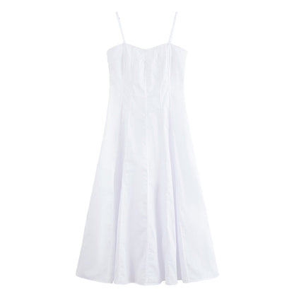 Slim Solid Color Spaghetti Midi Dresses