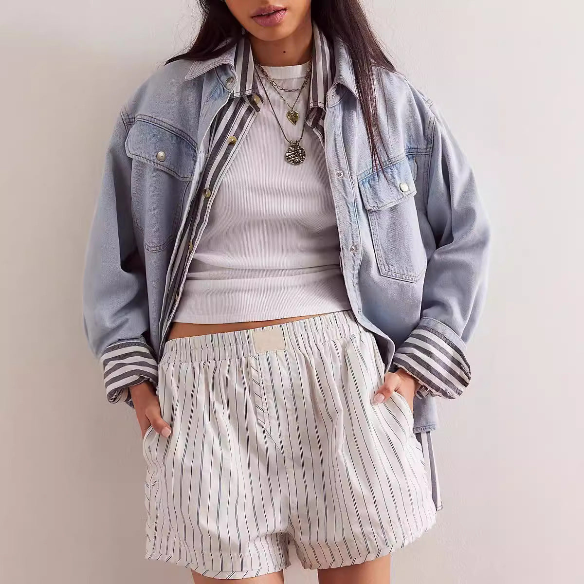 Simple Striped Casual Shorts