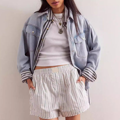 Simple Striped Casual Shorts