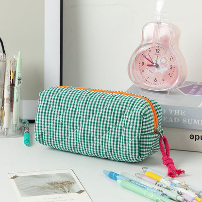 Large Capacity Color Block Plaid Storage Bag
