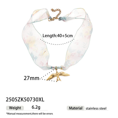 Gold Shell Pendant Colorful Scarf Necklace