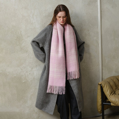 Plaid Color Block Mohair Warm Scarve