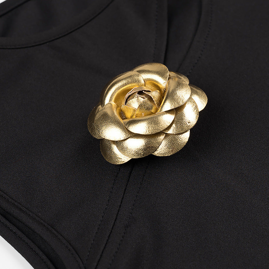 Two-Piece Fashion Rose Black Knitted Sets