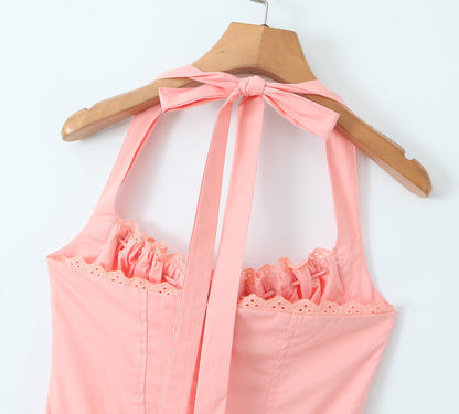 Casual Solid Color Pleated Halte Maxi Dress