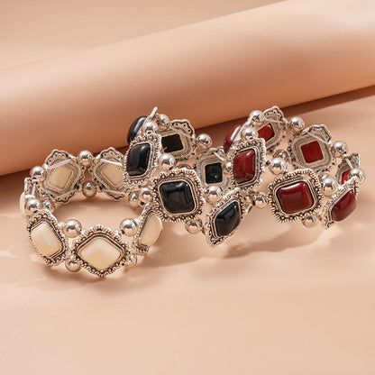Diamond-Shaped Beaded Bangle Stretch Bracelet