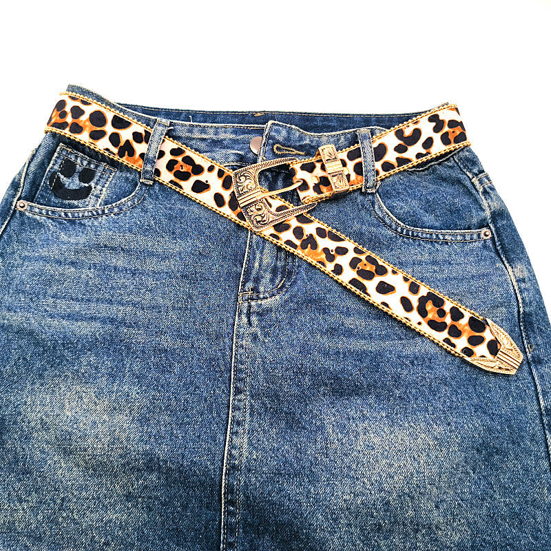 Vintage Leopard Print Leather Belt