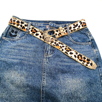 Vintage Leopard Print Leather Belt