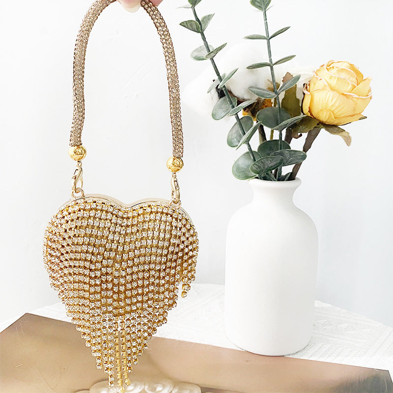 Love Shaped Mini Rhinestone Chain Party Handbag