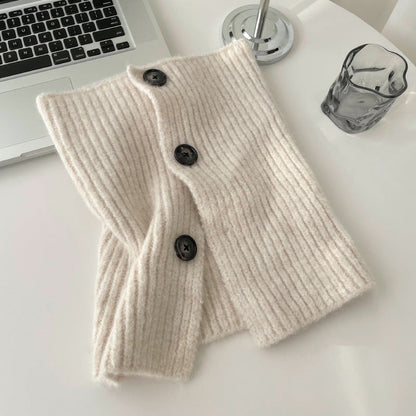 High Collar Button Down Simple Knit Scarve