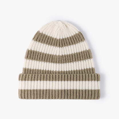 Stripe Contrast Color Knit Beanie