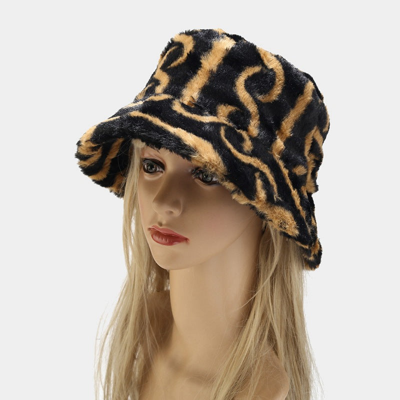 Striped Warm Plush Casual Bucket Hats