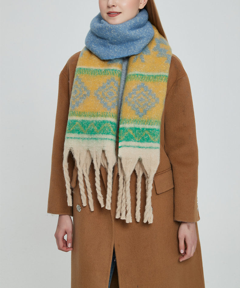 Contrast Color Tassel Mohair Scarves