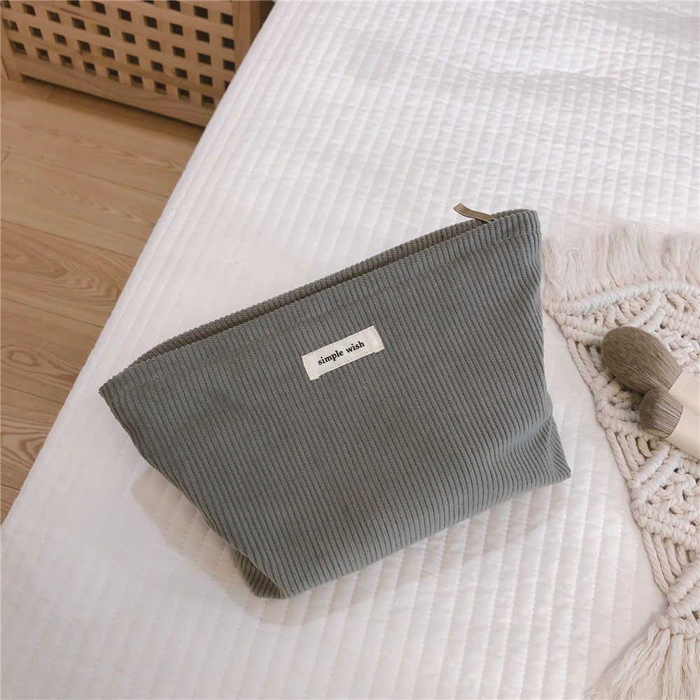Versatile Solid Color Corduroy Cosmetic Bag