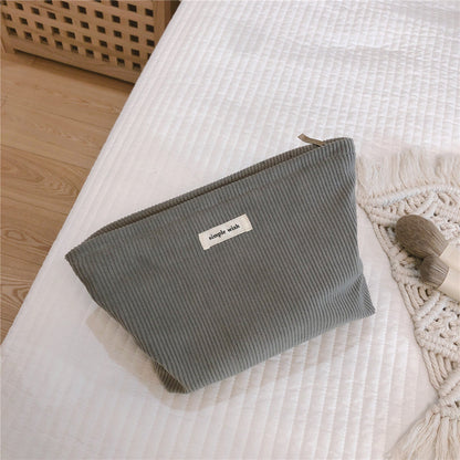 Versatile Solid Color Corduroy Cosmetic Bag