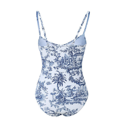 Vintage Print Slim Fit Swimwear with Cover Dress