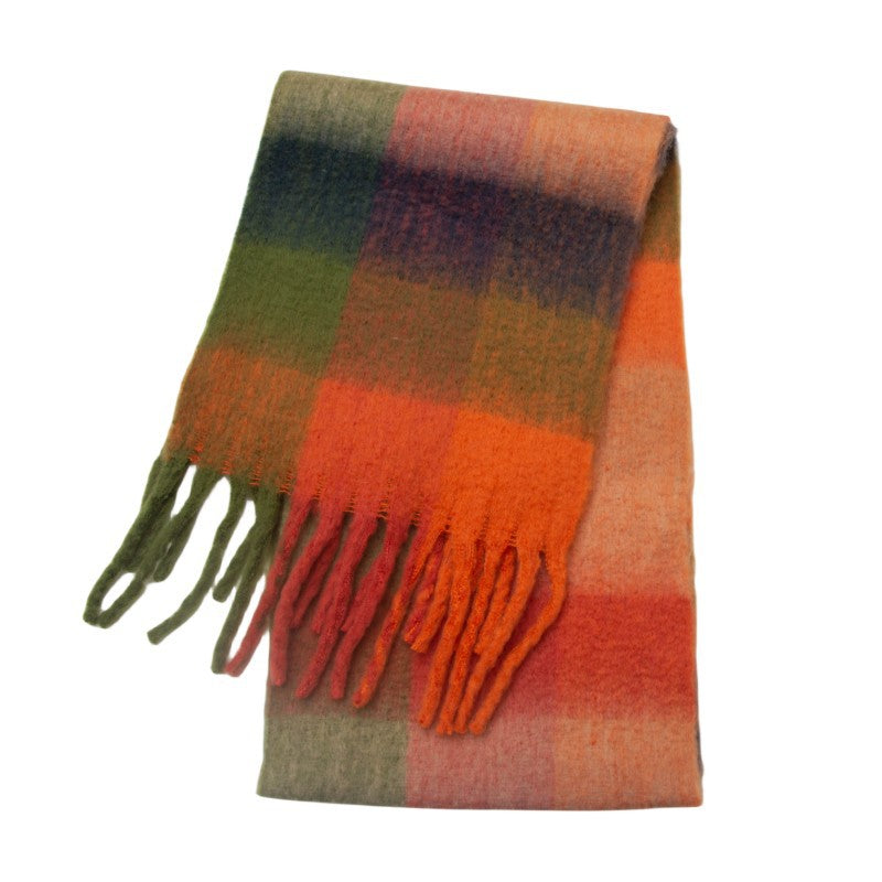 Contrast Color Plaid Tassel Scarves