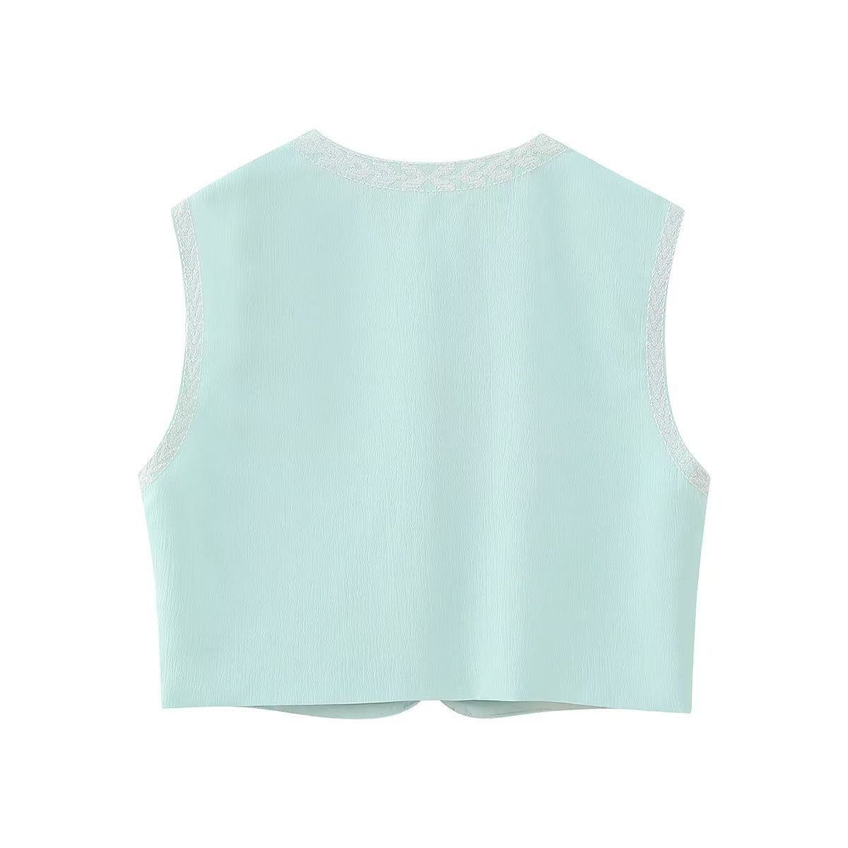 Flower Embroideries Open Front Elegant Vest