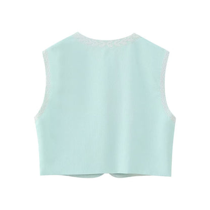 Flower Embroideries Open Front Elegant Vest