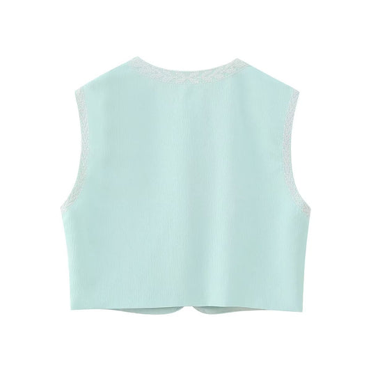 Flower Embroideries Open Front Elegant Vest