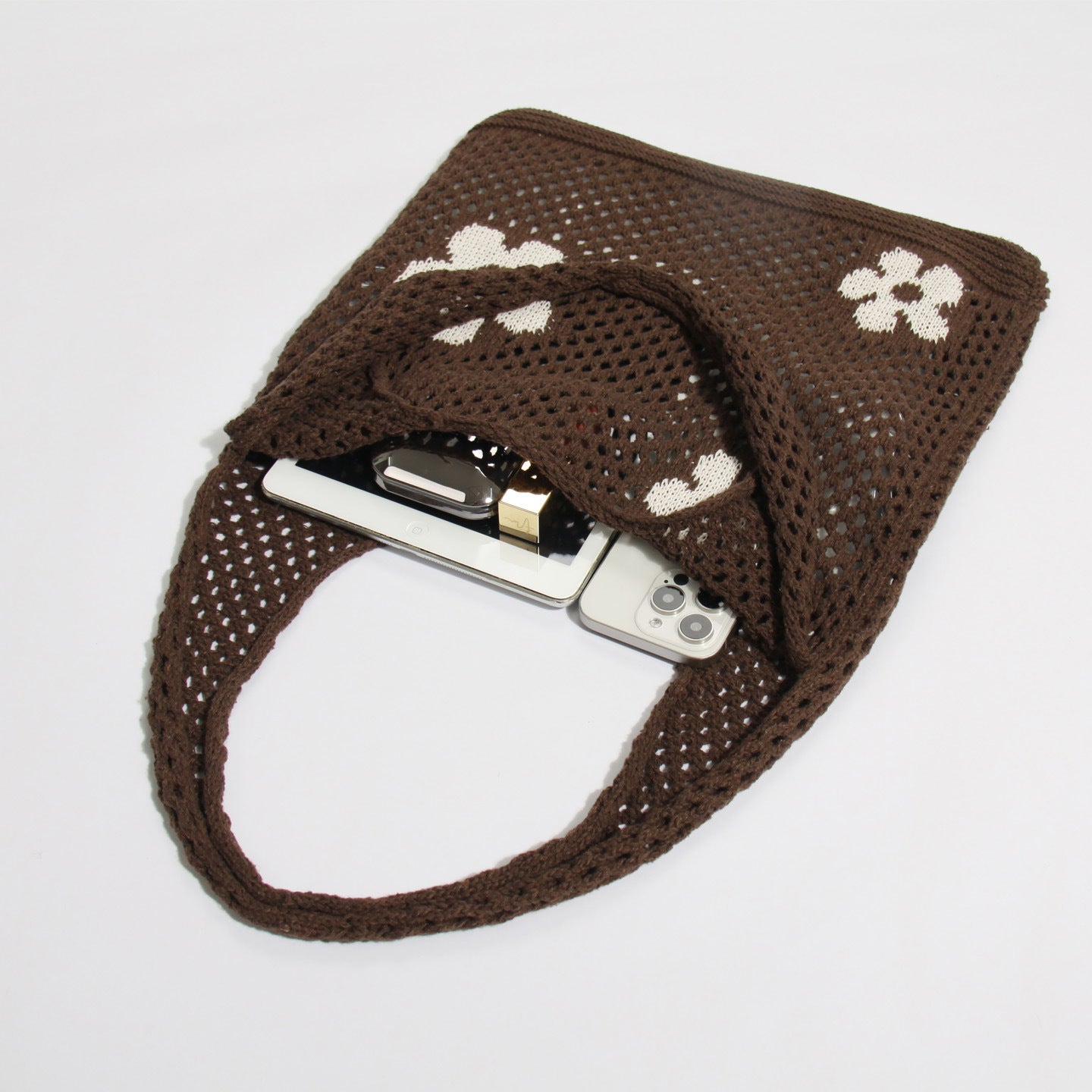 Flower Color Block Hollow Out Woven Handbag