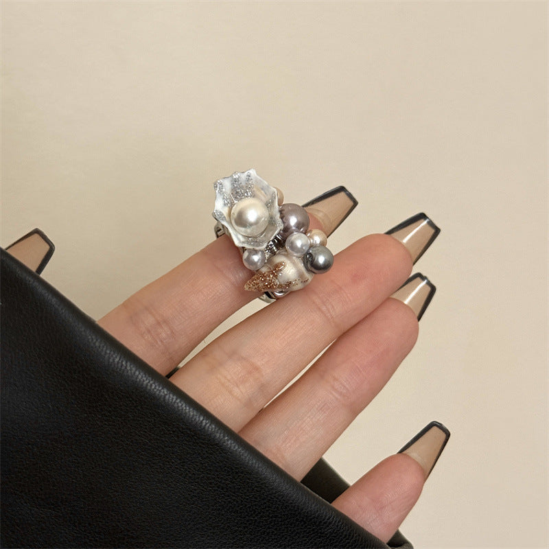 Handmade Pearl Shell Inlaid Stacked Open Ring