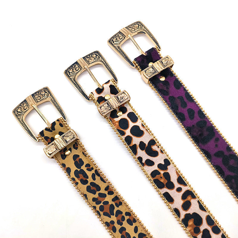 Vintage Leopard Print Leather Belt