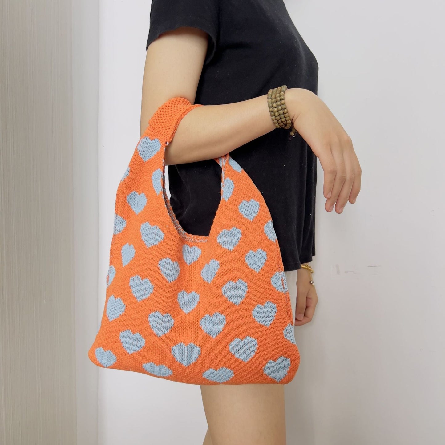 Cute Love Color Block Knit Shoulder Bag