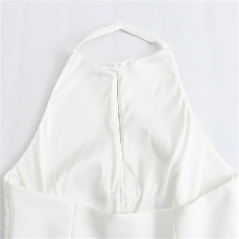 Solid Color Bow Front Backless Halter Top