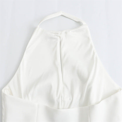 Solid Color Bow Front Backless Halter Top