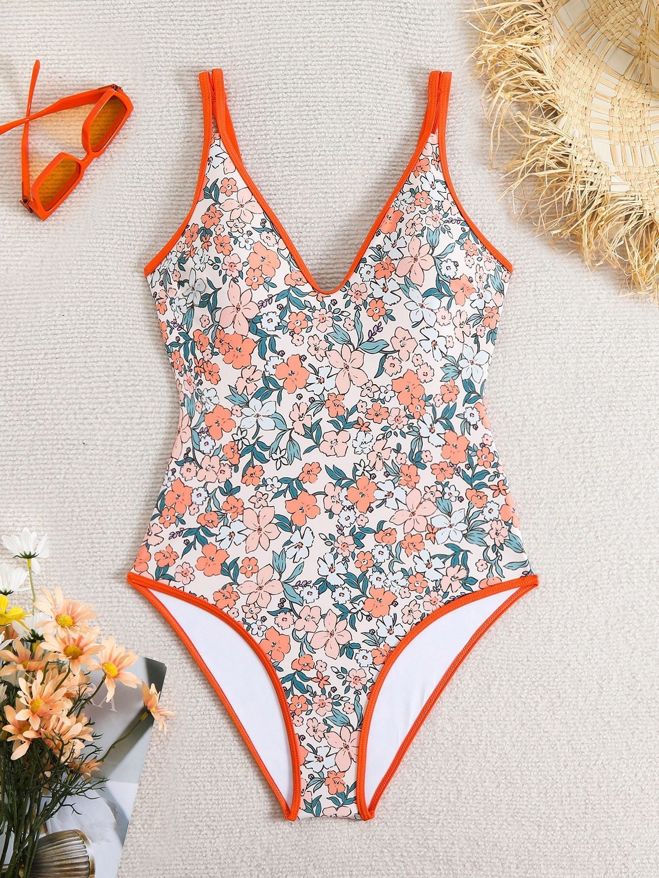 Sexy Floral Ptrint One-Piece Sporty Swimsuit
