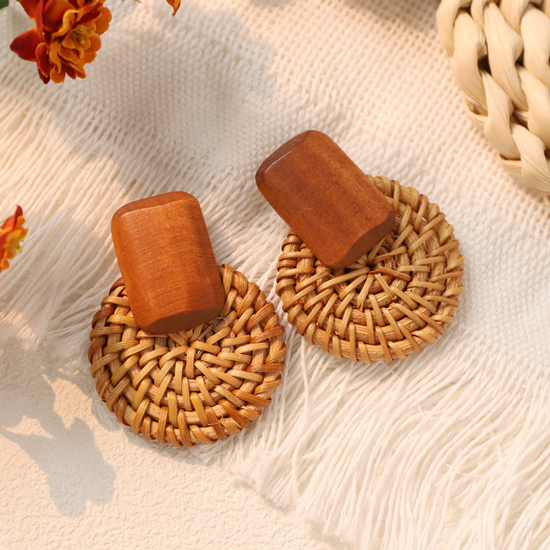 Bohemian Beach Vintage Woven Straw Earrings