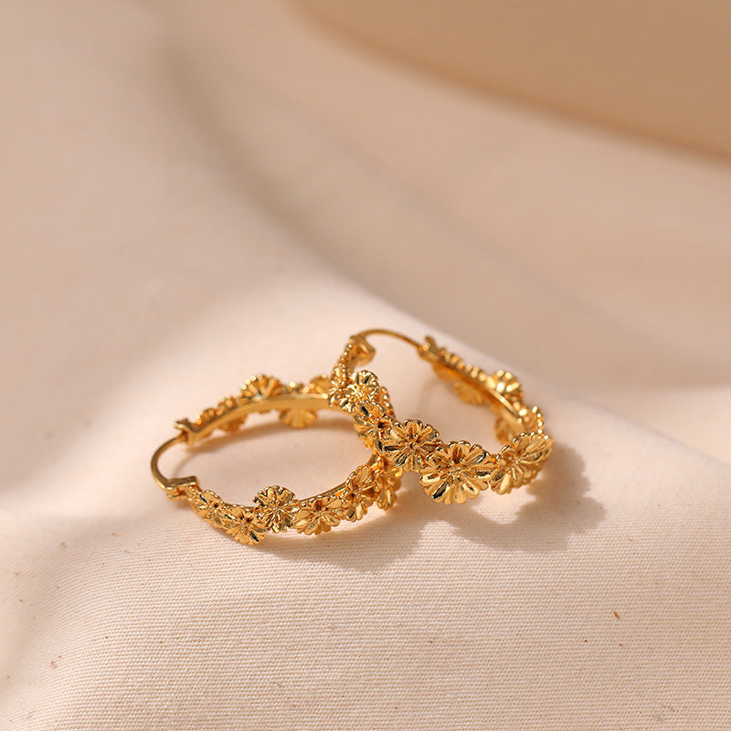 Vintage Flower Elegant Circle Hoop Earrings