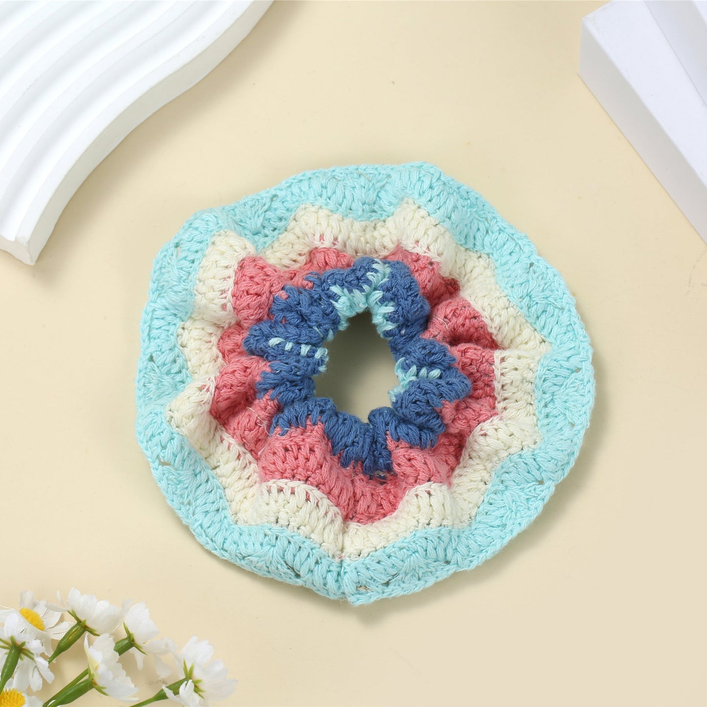 Sweet Colorful Flower Handmade Crochet Scrunchies