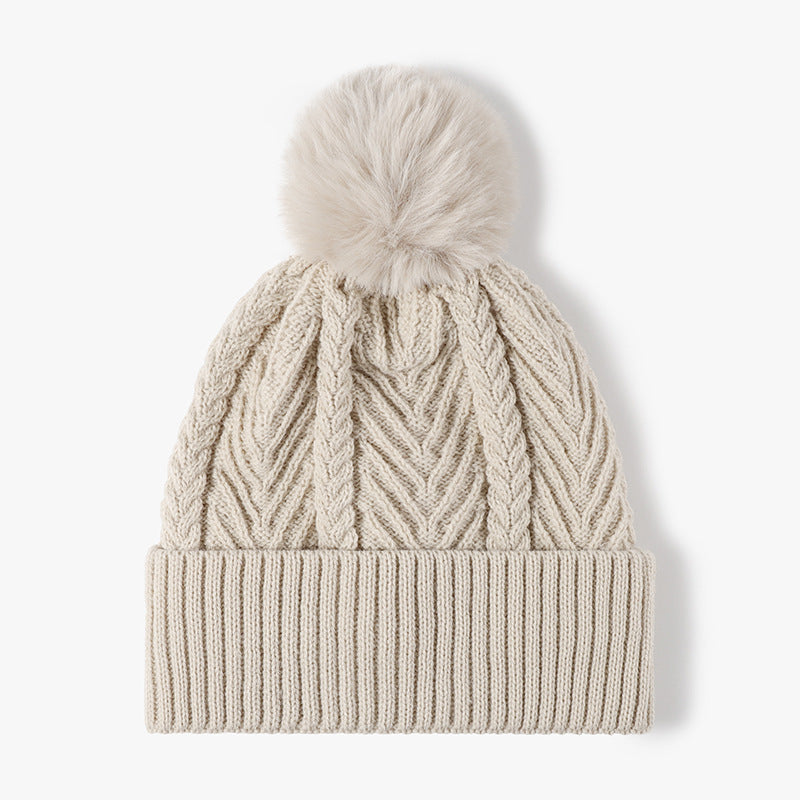 Twist Solid Color Knit Pom Beanie