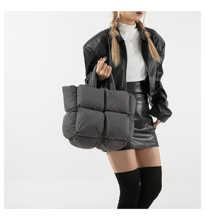 Simple Puffer Tote Bag Solid Color Soft Handbag