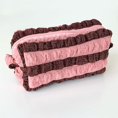 Color Block Striped Pleated Make Up Bag