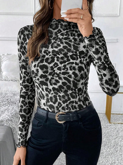 Sexy Leopard Print Mesh Slim Top